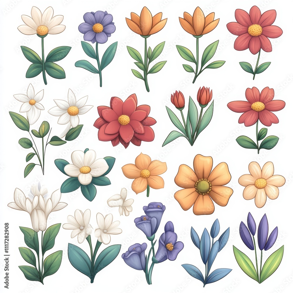 Obraz premium Colorful Flower Clipart Illustration Set