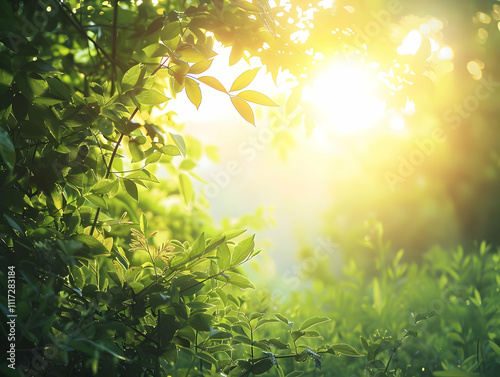 Green Leaves and Sunshine Background Image