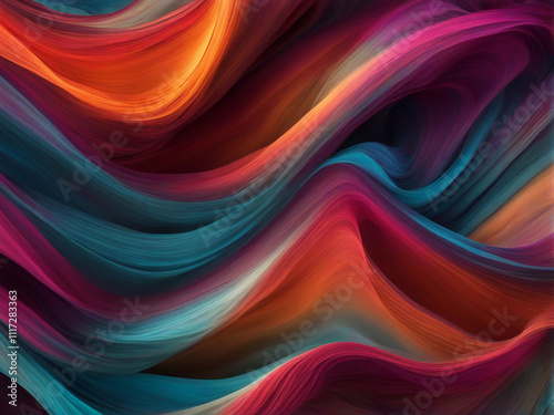 Fine Intricate Marble-like Flows of Colorful Paint with Wavy Basic Structure Background