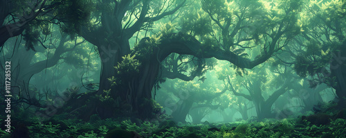 Enchanted Forest Illustration - A Lush and Mysterious Jungle Landscape