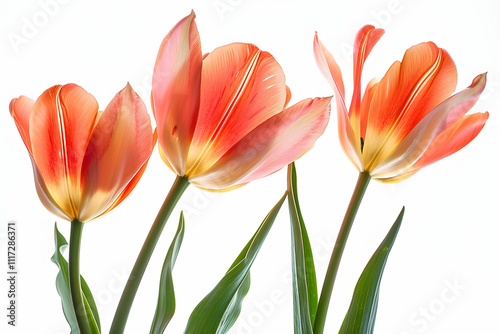Three Orange Tulips on White Background - Illustration