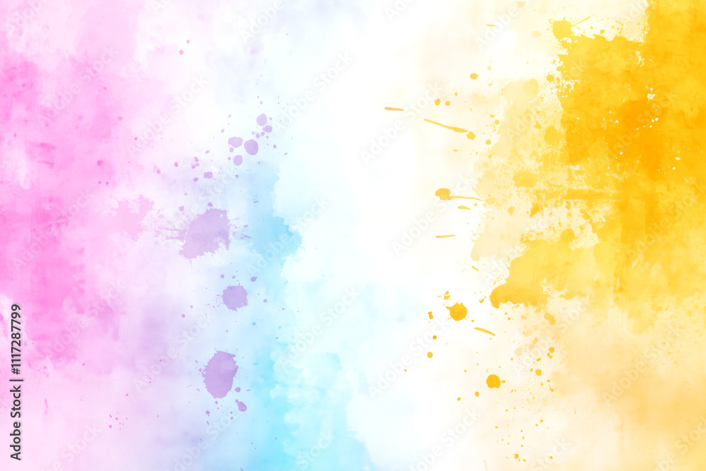 Obraz premium A colorful background with splatters of paint. The splatters are in various colors, including pink, blue, yellow, and white. The background is a mix of colors, creating a vibrant and lively atmosphere