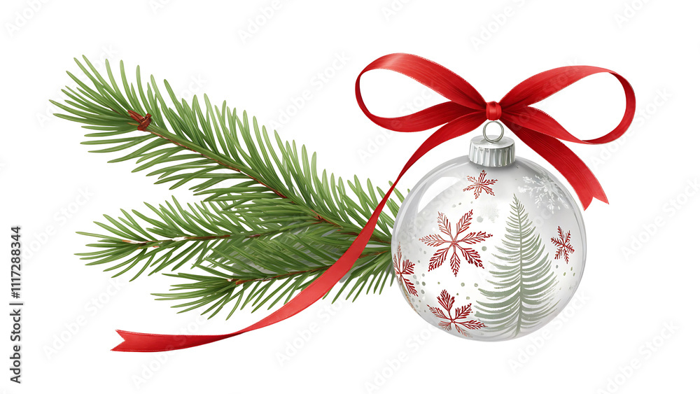 Christmas Tree Ball with Red Ribbon and Green Fir on a Transparent Background
Christmas Tree Ball with Red Ribbon and Green Fir on a Transparent Background