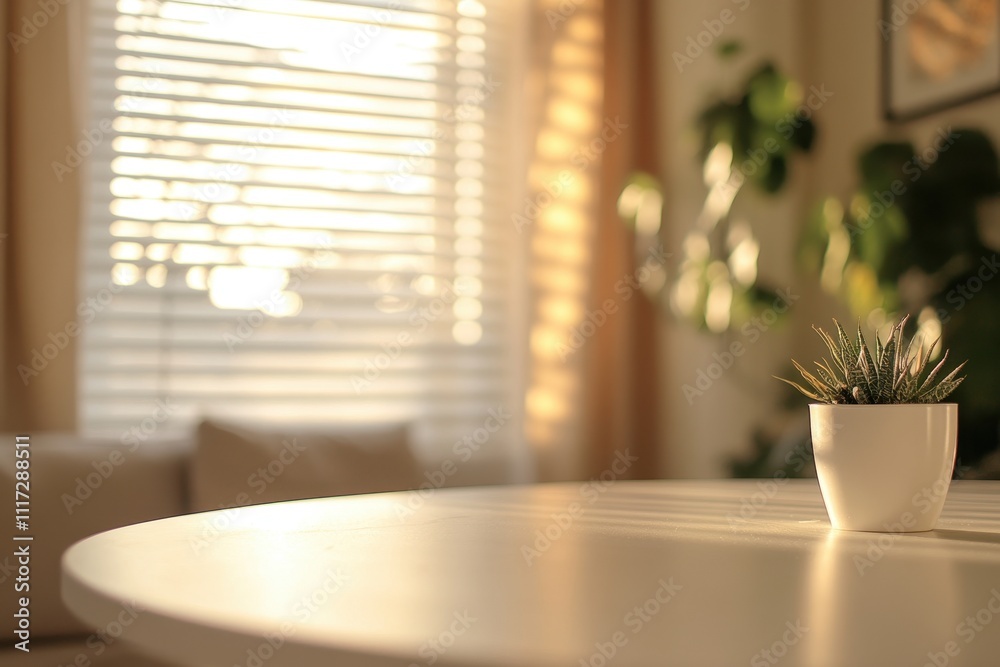 A serene indoor scene with a small potted plant on a table, illuminated by warm sunlight. A serene indoor scene with a small potted plant on a table, illuminated by warm sunlight.