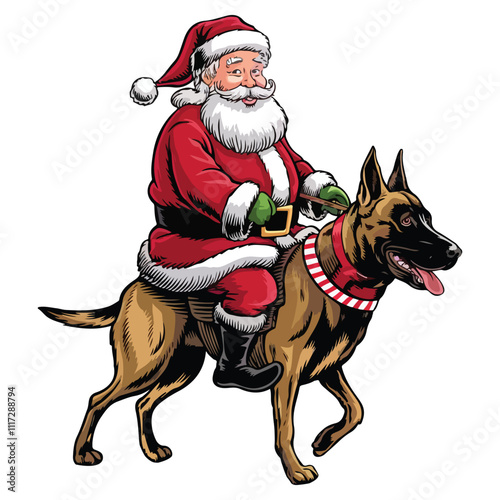 Santa Claus Riding On Belgian Malinois