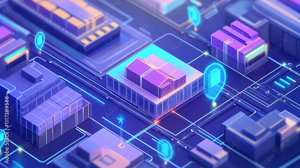 Connected logistics system tracking packages in real-time across multiple cities. Connected logistics system tracking packages in real-time across multiple cities.
