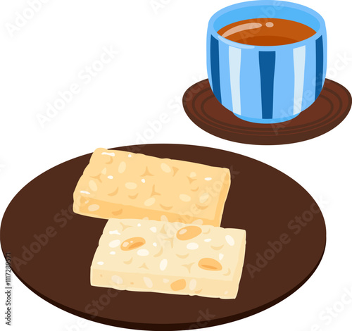 四角いおこしとほうじ茶