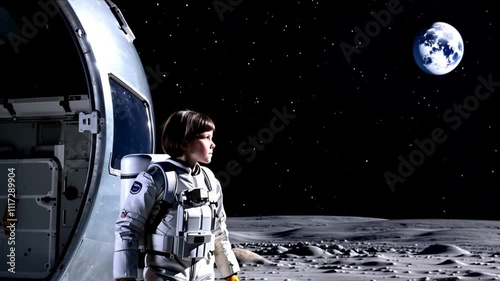 Astronaut girl landing on the moon