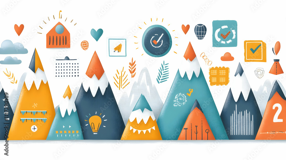 Abstract mountain range with various business icons. Abstract mountain range with various business icons.