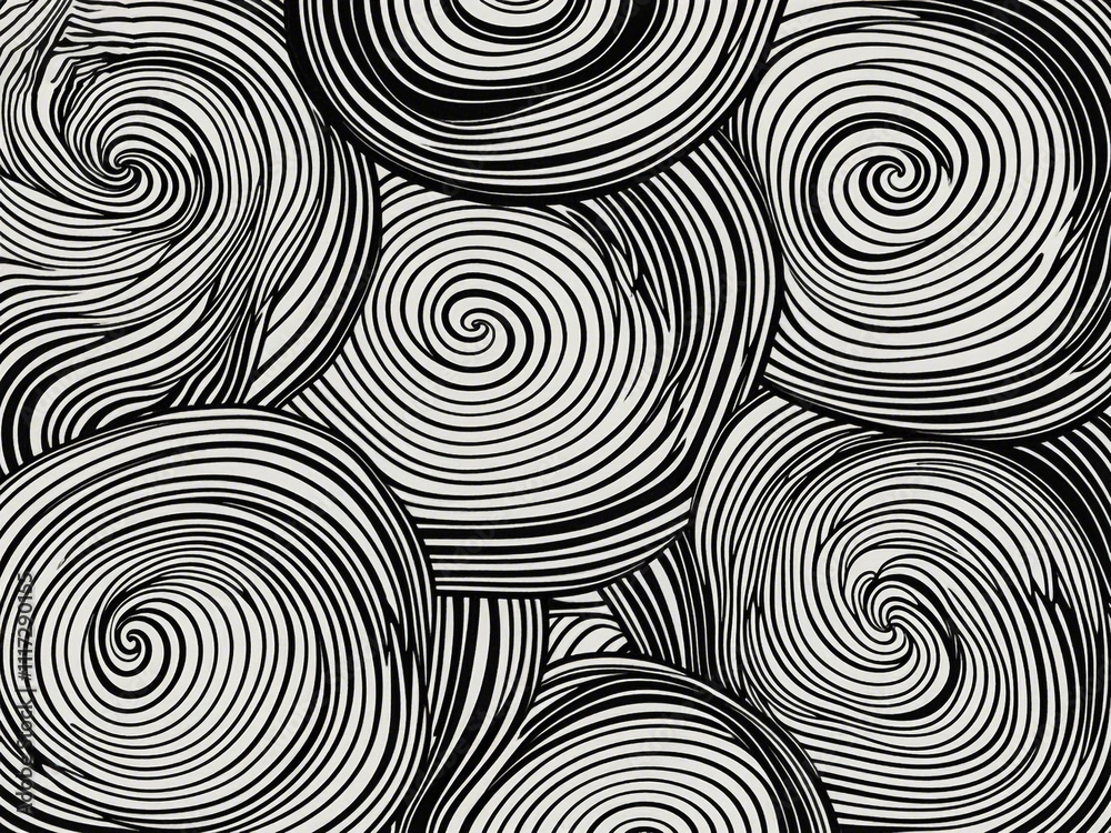 Fototapeta premium Abstract pattern background with hand drawn swirly lines in black and white