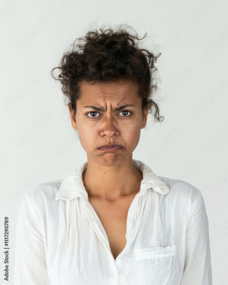 Fototapeta premium A woman with a concerned expression, conveying a sense of worry.