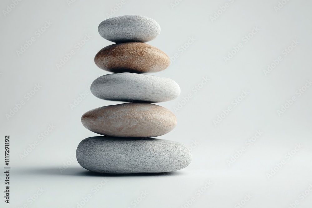Balanced Smooth Stones in Vertical Column on White Background Balanced Smooth Stones in Vertical Column on White Background