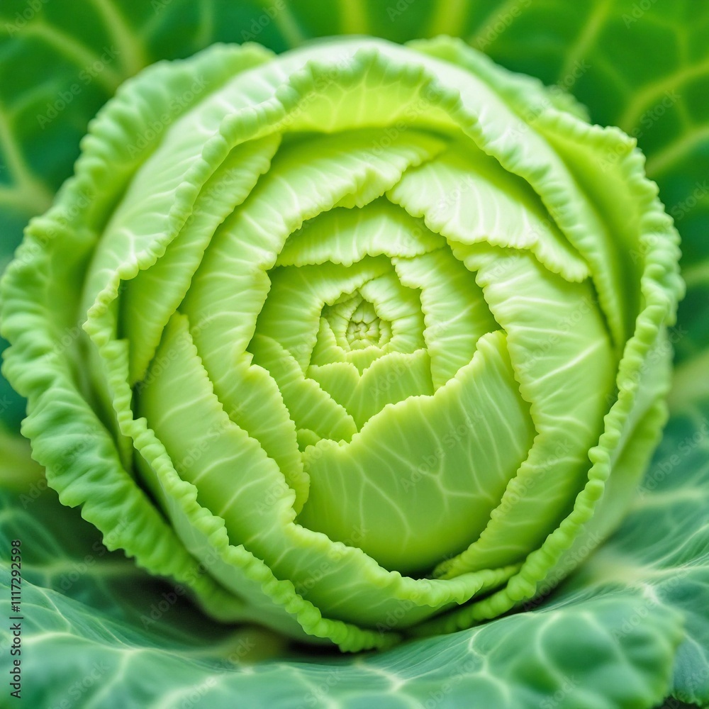 Fototapeta premium A fresh green cabbage, isolated on a plain white background, showcasing its crisp texture and natural layers, perfect for healthy food or organic produce concepts.