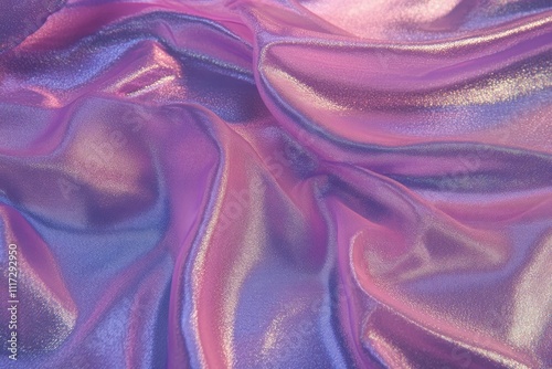 A close-up of shimmering, iridescent fabric in shades of purple and blue.