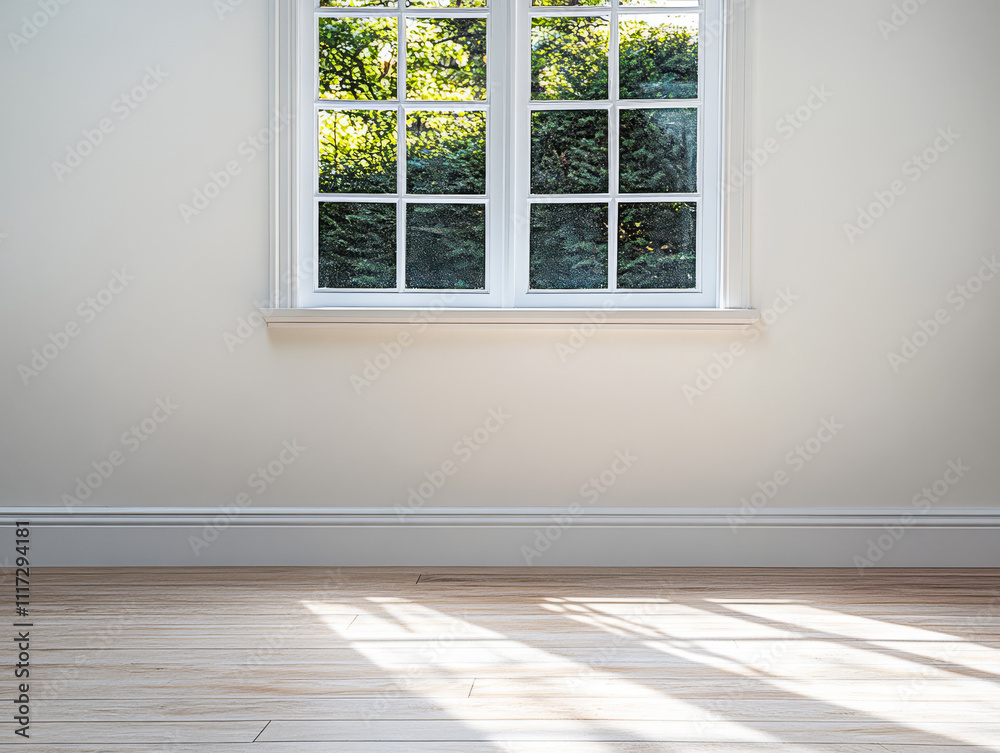 Bright sunlight streaming through a window in a modern empty interior space Bright sunlight streaming through a window in a modern empty interior space
