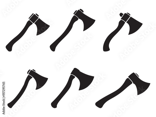 Black axe silhouette set isolated on white background. Axe icon set vector illustration