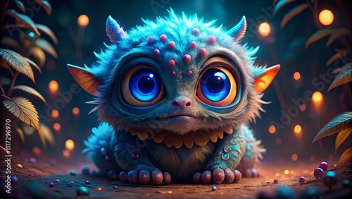 Cute Monster Blue Eyes Night Photography AI Art