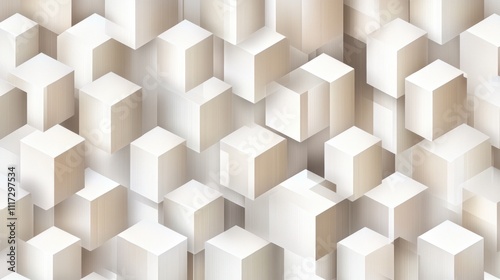 Abstract Beige and White Cubic Geometric Pattern