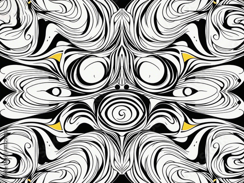 Abstract pattern background with hand drawn swirly lines in black and white
