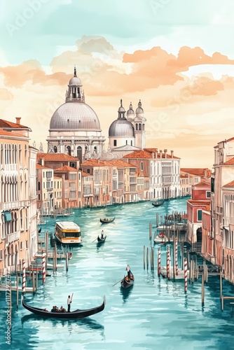 Vibrant painted Venice illustration