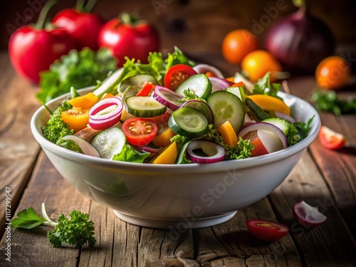 Fresh Salad Vegetables, Low Light, White Bowl, Food Photography, Close Up