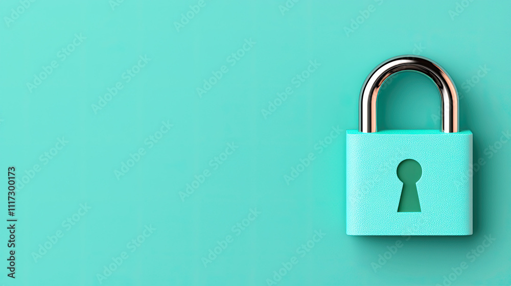 A teal padlock against a matching background, symbolizing security, privacy, and protection in a minimalist design. A teal padlock against a matching background, symbolizing security, privacy, and protection in a minimalist design.