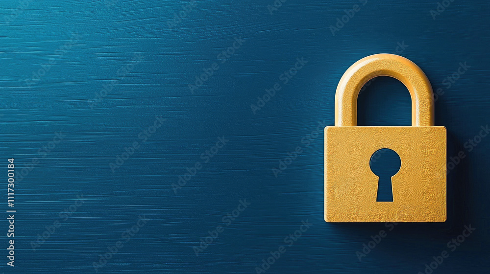 Fototapeta premium A golden padlock on a textured blue background, symbolizing security and protection.