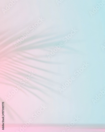 A soft-colored background with a palm leaf silhouette, creating a serene atmosphere.