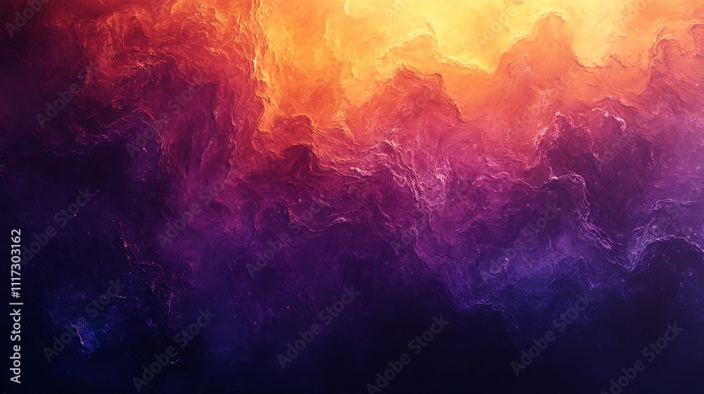 Fototapeta premium A warm sunset-inspired gradient blending fiery orange into deep purple hues, accented with fine noise textures for depth, glowing softly, minimalistic digital art, ultra hd quality. --ar 16:9