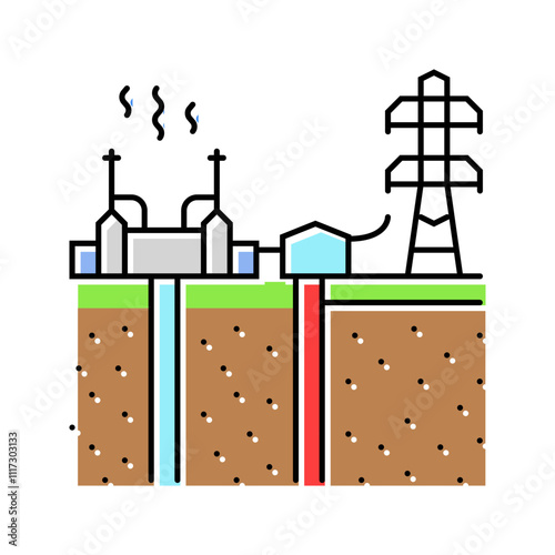 power grid geothermal energy color icon vector. power grid geothermal energy sign. isolated symbol illustration