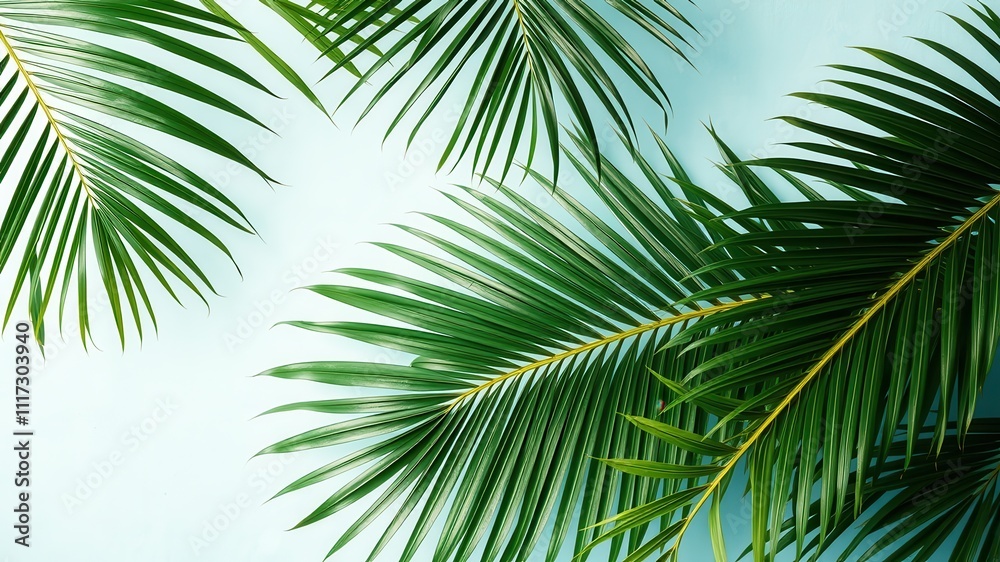 Tropical Palm Fronds on a Light Blue Background Tropical Palm Fronds on a Light Blue Background