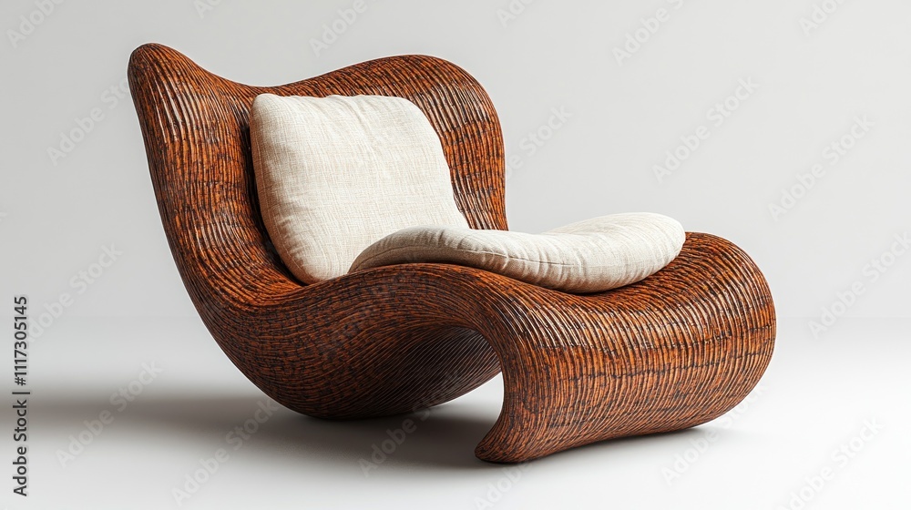 Modern Wicker Lounge Chair With Off White Cushions