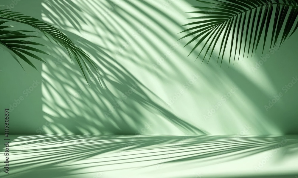 Fototapeta premium A serene ambiance created by palm leaves and green hues.