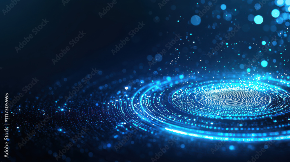 Digital fingerprint scan with layers of data streams creating vibrant effect Digital fingerprint scan with layers of data streams creating vibrant effect