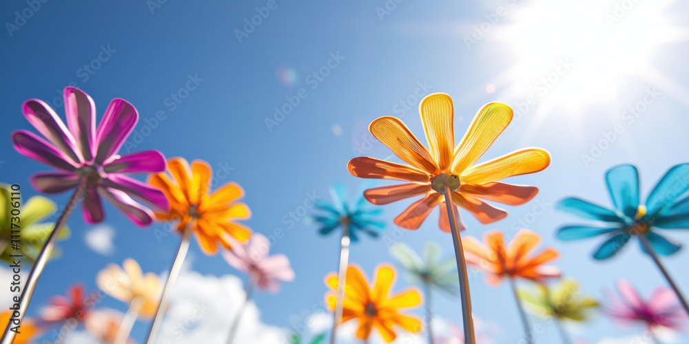 Obraz premium Colorful flowers in sunny field, brightening landscape with joy