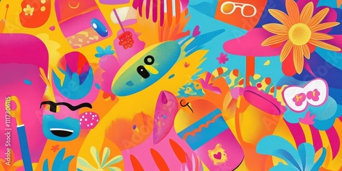 Bright and lively flat design showcasing summer elements.