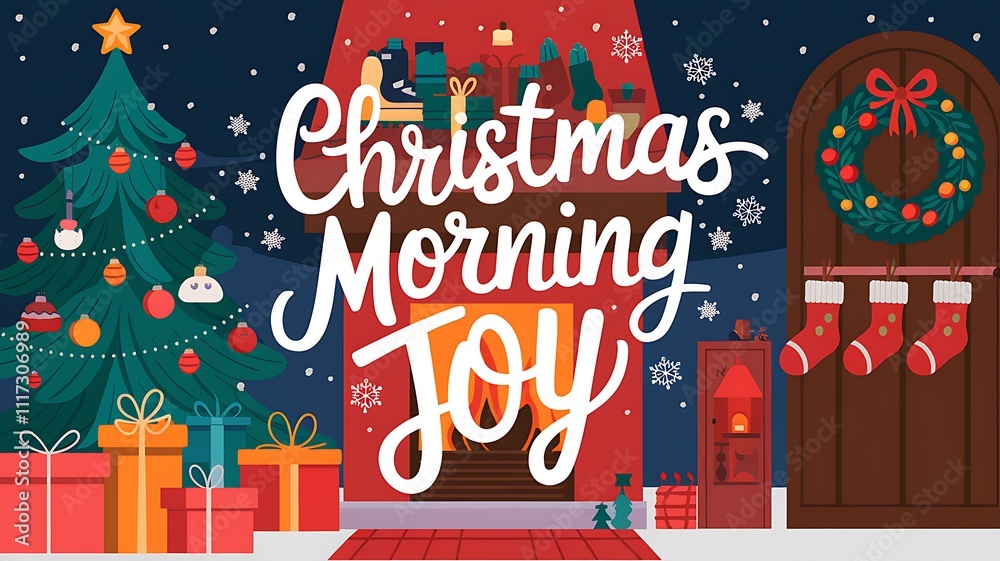 Fototapeta premium Christmas Morning Joyful Fireplace Scene Festive Gifts
