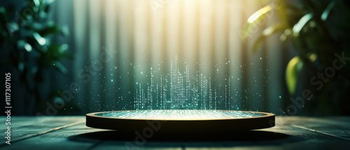 holographic user interface displaying digital data and patterns