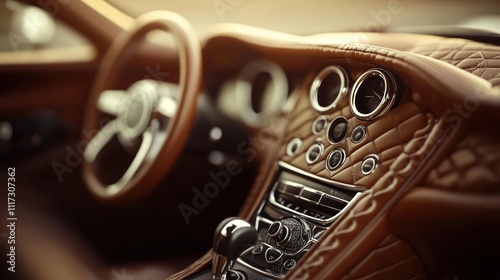 Luxurious Brown Leather Car Interior Dashboard Detail