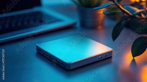 Modern Mini Computer Sits Near Laptop On Desk