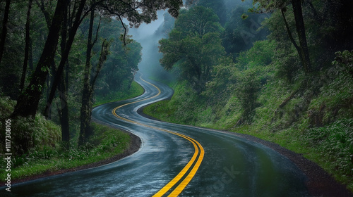 Misty Forest Road A Journey Through Nature's Canopy