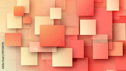 Abstract Coral And Beige Square Pattern Design