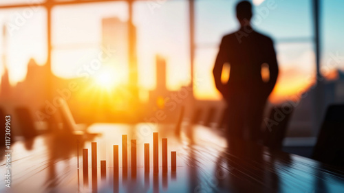 business professional analyzing growth metrics at sunset