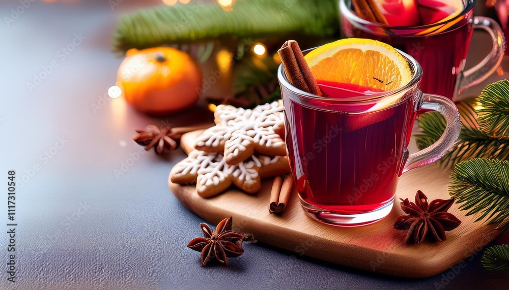Festive mulled wine with cinnamon sticks and gingerbread cookies Festive mulled wine with cinnamon sticks and gingerbread cookies