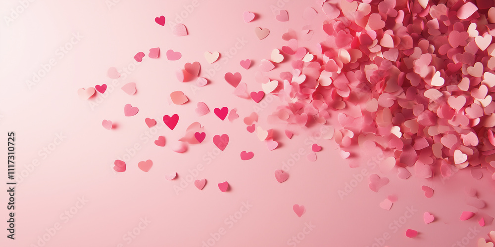 Many little paper hearts on pink background. Happy Valentine Day background. Generated AI Many little paper hearts on pink background. Happy Valentine Day background. Generated AI