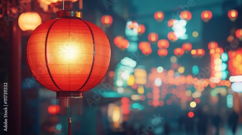 Wallpaper Mural Red lanterns hanging in the branch with cherry blossom and Chinese new year background. Chinese new year concept. Torontodigital.ca