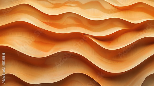 Abstract Wood Paneling with Organic Wave Patterns. Close-up view of a decorative wood paneling design featuring smooth, flowing waves.