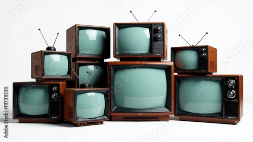 Vintage TV Pile Cutout Screens -  Isolated Clipping Path - AI Photo