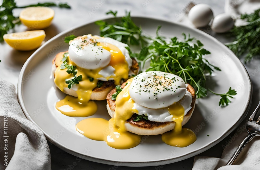 Elegant Eggs Benedict with Hollandaise Sauce Elegant Eggs Benedict with Hollandaise Sauce