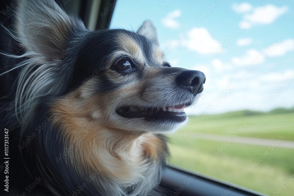 Relaxing dog sticking head out the car window on a sunny day Relaxing dog sticking head out the car window on a sunny day
